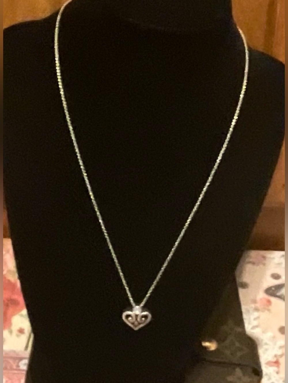 Brighton Alcazar Heart Petite Scroll Pendant Necklace Silver Coquette Filigree